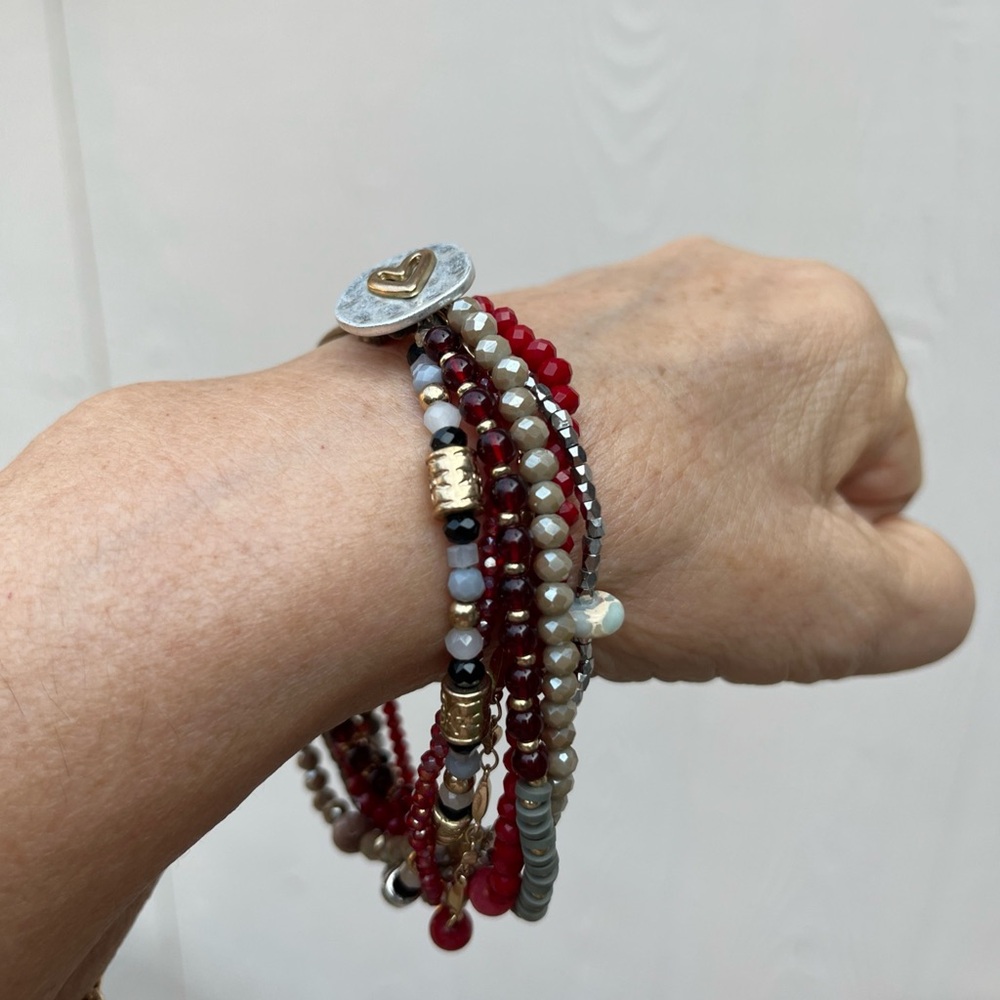Demdaco Red and Gold Multi-Strand Beaded Wrap Bracelet